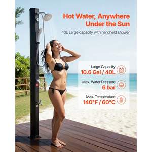 Douche extérieure chauffée au solaire de 10,6 gallons, 6,7 pieds de haut, pomme de douche de 6,7 pieds, robinet à main pour pied, réglage de l'eau chaude et froide, noir - Product Image 2