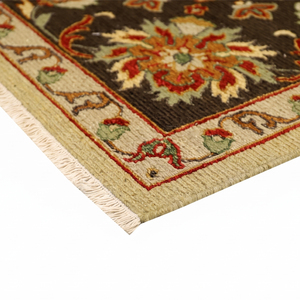 Alfombra DECORDEC de Lana con Medallón Floral Beige Marfil, Tejida a Mano, con Borde Botánico Color Óxido Oliva, Antideslizante y Ecológica para Sala de Estar - Product Image 5