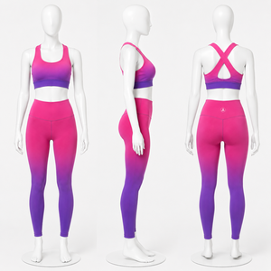 Conjunto de yoga ombré para mujer: leggings de cintura alta con bolsillos y sujetador deportivo de espalda cruzada para fitness y gimnasio - Product Image 2