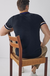 Camiseta de Hombre, Corte Regular, Tejido Jersey Transpirable, 340g, Algodón, Manga Corta, Ribete en Contraste, Estilo Casual, Azul Marino, Blanco, Dorado - Product Image 4