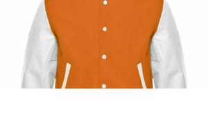 Men's Orange Varsity <b>Jacket</b> With <b>White</b> Sleeves Button Closure Regular Fit Casual Style Autumn Wear - Product Image 2