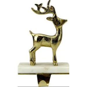 Soporte de Navidad para Calcetines con Forma de Reno Dorado de Alta Calidad, Base de Mármol Natural, Metal Dorado Antiguo, para Chimenea - Product Image 1
