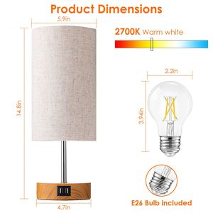 Lampada da Tavolo LED Dimmerabile a 3 Vie con Controllo Touch, Doppia Porta USB, Lampada da Comodino per Camera da Letto e Soggiorno, Lampadina LED Inclusa - Product Image 6