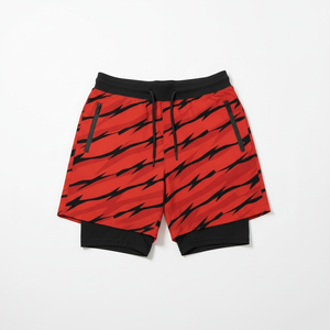 Short de bain pour homme à imprimé géométrique rouge, séchage rapide, avec cordon de serrage à la taille, longueur mi-cuisse, style sportif - Product Image 1