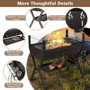 Barbecue da campeggio con griglia a carbone con protezione del vento e ripiani per condimenti - Product Image 5