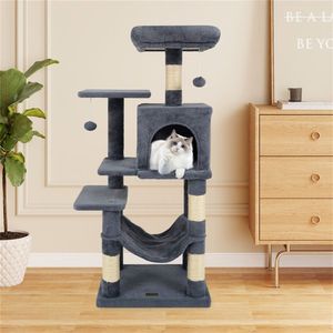 Ampio Tiragraffi Grigio per Gatti con 44 Posti Scomponibili su Più Livelli, 2 Porte, Cuccia e Amaca per Gatti di Taglia Grande da Interno - Product Image 5