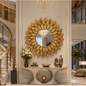 Miroir mural rond doré en résine, design galet, miroir décoratif pour salle de bain, chambre à coucher, salon, moderne et élégant, à fixer au mur, 15,5 pouces - Product Image 1