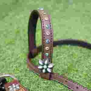 Juego de Arreos para Caballo con Mariposas Turquesas: Cabezada de Cuero Pintada a Mano, Concho de Flor Turquesa - Product Image 4