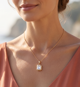Wholesale Double Bezel Set IGI Certified 14K White Gold CVD Lab Grown Diamond Brilliant Cut Luxury Solitaire Pendant <b>Necklace</b> - Product Image 5
