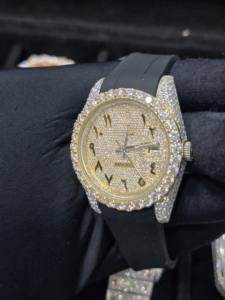 Reloj de Lujo con Diamantes Moissanite, Movimiento Mecánico, Acero Inoxidable, Estilo Hip Hop, Correa de Goma Negra, Unisex - Product Image 3