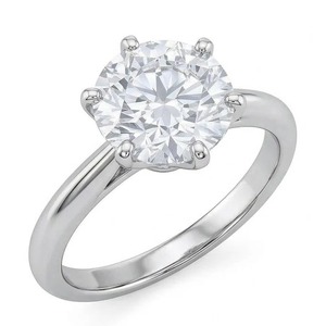 Bague de fiançailles classique solitaire avec diamant rond naturel de 2 carats en or blanc - Product Image 1