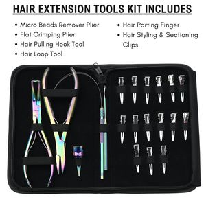 Kit d'outils d'installation d'extensions capillaires : Pince à micro-perles, Pince à sertir plate, Crochet de tirage de cheveux, Pinces à boucles - Product Image 2