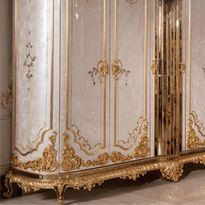 Royal Baroque Style Mahogany Wood Freestanding <b>Wardrobe</b> Ivory Gold Glossy Full Carved Luxury Gold Finish Palace Furniture - Product Image 5