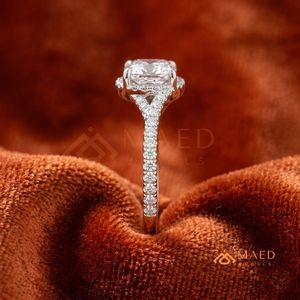925 Sterling Silver Round Cut Engagement <b>Ring</b> with Wave <b>Split</b> Shank & Pavé Halo | Elegant Bridal Wedding <b>Ring</b> for Women - Product Image 2