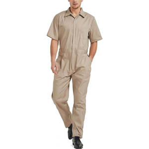 Combinaison de travail à manches courtes en coton respirant pour homme, couleur kaki, pour usage industriel - Product Image 1
