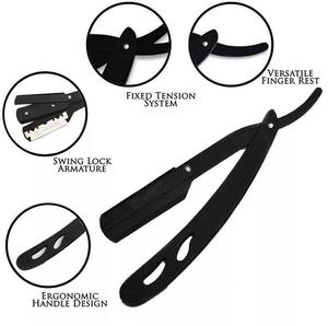 Rasoir professionnel pliant en acier inoxydable noir à bord droit pour barbier, outil de coupe de cheveux pour hommes et coiffeurs - Product Image 5