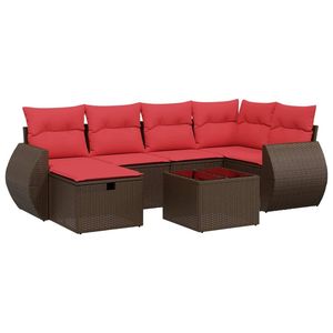 Juego de sofás de patio de ratán sintético marrón de 7 piezas con cojines, elegantes muebles de exterior - Product Image 2