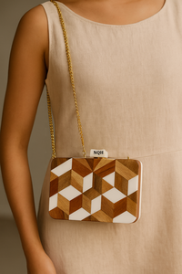 Bolso de Mano de Lujo Hecho a Mano, Duradero y Ecológico, de Madera y Resina, con Diseño Geométrico Incrustado, Cadena Cruzada, Logotipo Personalizado, Bolso de Noche - Product Image 2