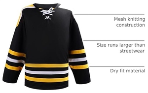 Wholesale Men's Ice Hockey Jersey Blank Practice Sportswear With Lace-up Collar in Black and Yellow Stripes - Product Image 2