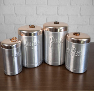 Metcraft BCSF39 Four Sleek Highly Polished <b>Rose</b> Gold Copper Cylindrical Moisture-Proof Freshness-Preserving Storage Containers - Product Image 5
