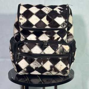 Genuine Leather Real Fur Diamond Lattice <b>Backpack</b> Softback Zipper Closure <b>Waterproof</b> Detachable Shoulder Strap Unisex Daily Uses - Product Image 1
