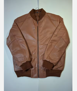 Bright Colors Fine Quality Soft Touch Cowhide Leather Winter High Street Stand Windproof Breathable <b>Slim</b> <b>Fit</b> Fashion <b>Jacket</b> - Product Image 5