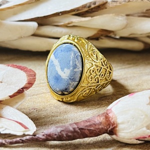 Trendy Best Design <b>Lapis</b> <b>Lazuli</b> <b>Rings</b> Boho Brass <b>Ring</b> Women 18k Gold Plated Filigree Swirl Cocktail Jewelry Wholesale/OEM/ODM - Product Image 1