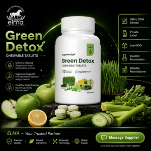 Comprimés à croquer Elma Food Green Detox, 60 unités, enzymes digestives, soutien de la santé intestinale, détox quotidienne naturelle, Halal, GMP, HACCP - Product Image 1