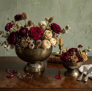 Vintage Floral Urn for Wedding <b>Decor</b> <b>Rustic</b> Gold Centerpiece Bowl Set for Floral Design Antique Brass Finish Metal Pedestal Bowl - Product Image 3