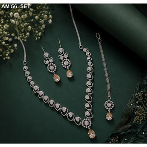 MIJ Luxury American Diamond Necklace Set with CZ Stones Silver Plated <b>Bridal</b> Jewelry Set Silver Plated Alloy Fashion Necklaces - Product Image 6