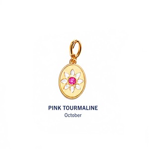 Pendentif en tourmaline rose personnalisé OEM en gros, pierre de naissance d'octobre, breloque ovale fleurie plaquée argent, pétales de nacre rose - Product Image 4