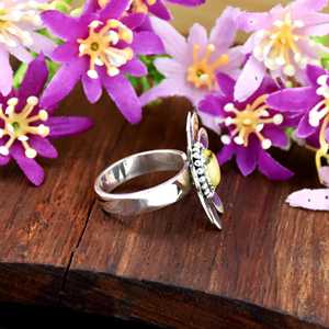 Anillo de plata de ley 925 con piedra turquesa natural estilo bohemio, anillo llamativo con flor de margarita, joyería fina occidental para mujer - Product Image 4