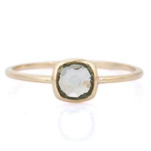 14K Solid Gold Rhodium Plated Oval Cut Green Amethyst Gemstone Ring - Product Image 2