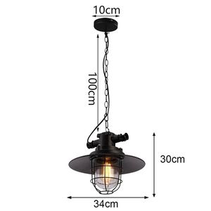 โคมไฟเพดาน LED อุตสาหกรรม สีดำ โครงเหล็ก ขั้วหลอด E27 ค่า Ra80 เส้นผ่านศูนย์กลาง 34 ซม. ปรับความสูงได้ สำหรับห้องครัวและห้องรับประทานอาหาร - Product Image 2