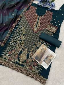 Rich Fox Georgette Shalwar Kameez elegante trabajo de puntada Zarkan impresión Digital Tabby Organza Dupatta indio paquistaní étnico Glam - Product Image 5