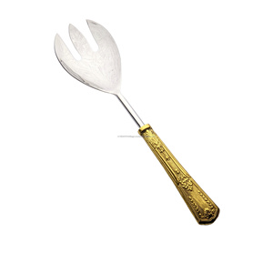 Poignée de broderie royale forgée à la main en acier inoxydable et laiton ensemble de service outils de serveur de salade - Product Image 4