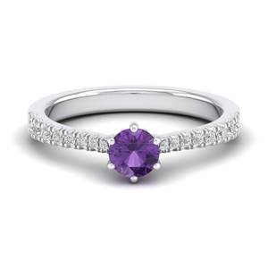 Anillo REYES de Oro Sólido de 14K y 18K con Gema de Amatista de Corte Brillante Redondo de 0.5 Quilates y Moissanita para Mujer, Precio al por Mayor - Product Image 1