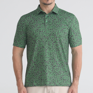 Polo de Manga Corta Azul para Hombre, Estampado Geométrico, Corte Regular Informal, Tejido Transpirable, 100% Poliéster - Product Image 4