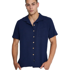 Men's 100% Cotton Casual Flannel <b>Shirt</b> Fashionable Slim Fit <b>Half</b> Sleeve for Polo Customized Design for Autumn Vacation Twill - Product Image 1