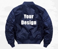 Blouson Bomber Homme Bleu Marine Personnalisé avec Logo Brodé, Blouson Aviateur Classique Zippé avec Poche Utilitaire sur la Manche Vente en Gros OEM