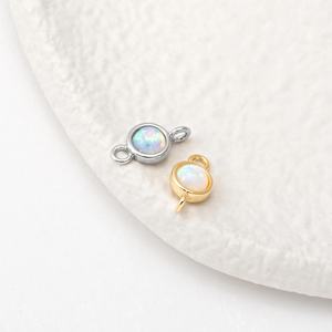 925 Sterling Silver Round Shape Bezel Set Round Opal Gemstone Handmade Designer Connector Charm For Women Wholesale Bulk - Product Image 2