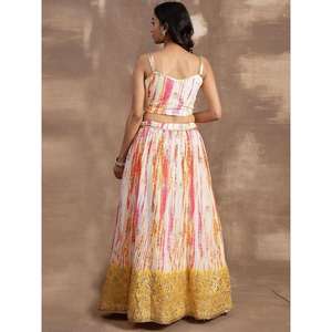 Paillettes blanches et jaunes attrayantes Chinon Haldi Wear Lehenga Choli - Product Image 3