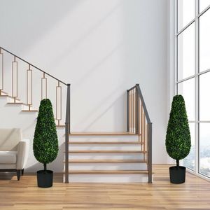 Set di 2 Alberi Topiari Artificiali Eleganti da 90 cm, Resistenti ai Raggi UV, per Interni ed Esterni, Design a Torre per Decorazione Casa - Product Image 1
