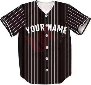 Camiseta de Béisbol Personalizada para Hombre, Rayas Blancas y Negras, Manga Corta, Transpirable, Poliéster, Corte Regular, Estampado Sublimado, Cuello en V - Product Image 2