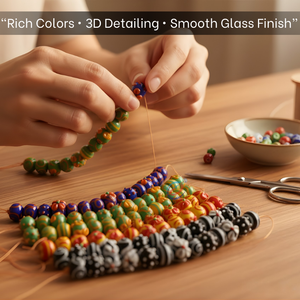 ลูกปัดแก้วทำมือหลากสีสไตล์อินเดียแบบหลอมด้วยมือ ขนาด 8 นิ้ว |   ลายจุดผสมผสานลายเส้นวน |   สร้อยคอและกำไลข้อมืองานฝีมือ DIY - Product Image 3