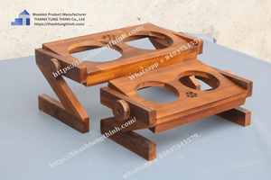 Support d'alimentation pour animaux de compagnie en bois avec bols en acier inoxydable, design rayé, durable pour chiens, fabriqué au Vietnam - Product Image 4