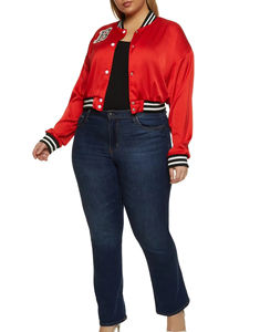 Chaqueta Corta Varsity para Mujer, Estilo Urbano, con Mangas Largas, Diseño Transpirable de Lana y Lona, Ribeteado, Logotipo Privado, Chaquetas de Satén - Product Image 2