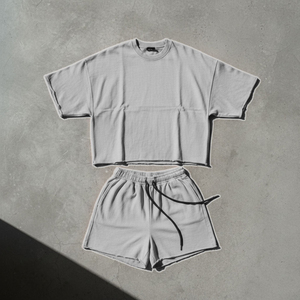 2026 Summer New Arrival Men's Casual Clothing Adult Two-Piece T-Shirt Shorts Suit Solid Design Male Short Clothes <b>Set</b> - Product Image 5