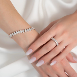 สร้อยข้อมือเทนนิสเพชรรูปไข่ทองคำชมพู 14k เพชรเพาะเลี้ยงในห้องปฏิบัติการ ได้รับการรับรองจาก IGI  แบบโซ่เชื่อมต่อ ดีไซน์ทันสมัย ของขวัญสำหรับเธอ สไตล์โมเดิร์น - Product Image 2