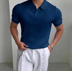 Men's Black <b>Waffle</b> Fabric Knitted for <b>Shirt</b> Short Sleeve Solid Color Smart Casual Breathable Turn Collar Regular Fit Back Neck - Product Image 5